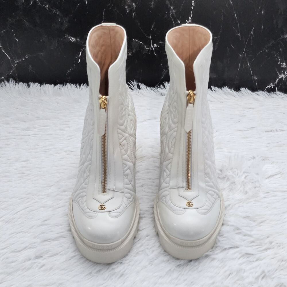 Gucci Calfskin G Rhombus Quilted Ankle Boots White 39.5G | 9.5 US - Picture 9 of 16